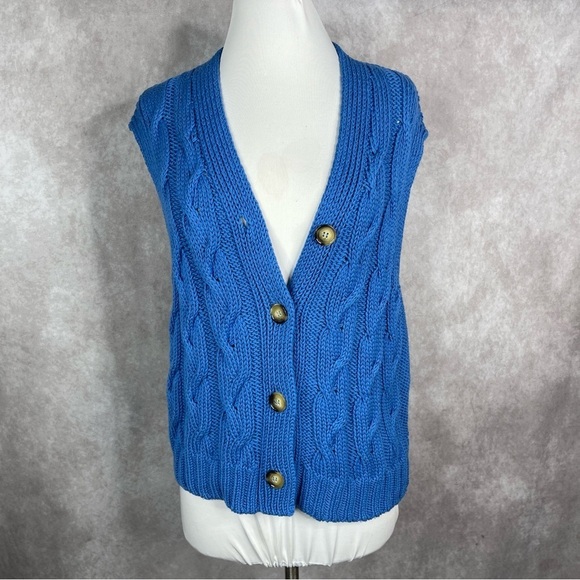 Pilcro x Anthropologie Cable-Knit Sweater Vest In Blue Women's Size XXS - Picture 4 of 9